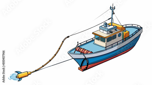 The boat has reached its desired location and the crew lowers a specialized deep sea fishing line. These are not your ordinary fishing lines they can. Cartoon Vector.