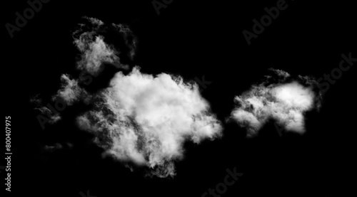 White Clouds Sky on Black Background, isolated abstract soft group of fluffy Smoke, Steam, Fog or Haze,Wide horizontal illustration of nature elements for landscape design