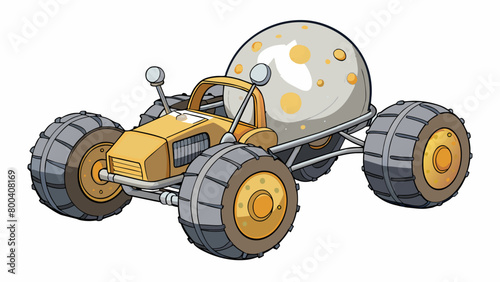 The moon buggy roamed across the surface a futuristic vehicle with chunky treaded wheels and a bubbleshaped pit. Its metallic body had been specially. Cartoon Vector.