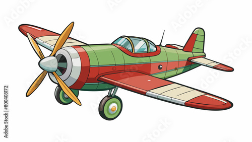 The model airplane had a lifelike appearance complete with decals and a weathered finish to mimic wear and tear from flying. Its motorized propeller. Cartoon Vector.