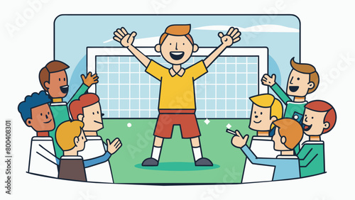 The sound of cheering fans echoes through the stadium as a player dribbles the ball down the field skillfully dodging the tackles of their opponents.. Cartoon Vector.