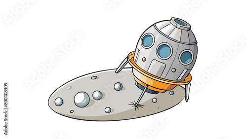 The spaceship gently descended onto the dusty lunar surface a metal capsule with three protruding legs touching down softly on the moons grey ground.. Cartoon Vector.