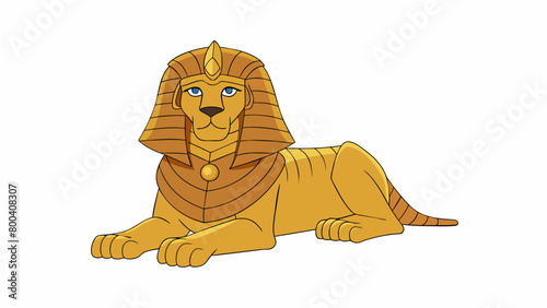 The Sphinx was a large regal creature with the body of a lion and the head of a human. Its golden fur shimmered in the sunlight and its piercing eyes. Cartoon Vector.