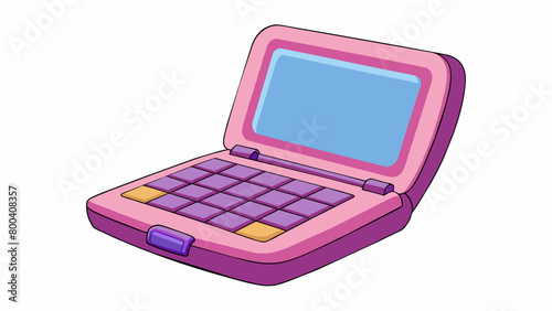 The toy laptop has a soft cushioned exterior in shades of pink and purple. Its screen is touchsensitive and can be flipped around to function as a. Cartoon Vector. photo