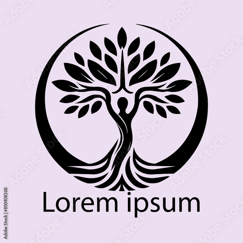 A black yoga tree logo on white background