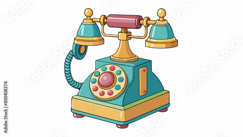 The toy phone is a replica of a classic rotary phone. It has a sy retro design with a metal bell on top that rings when the rotary dial is turned. The. Cartoon Vector. photo