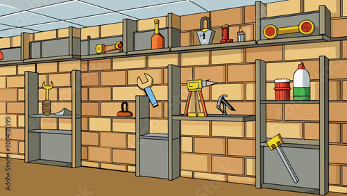 The walls were lined with shelves and hooks holding various tools and weapons further emphasizing the bunkers purpose as a safe haven in uncertain. Cartoon Vector.
