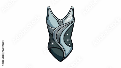 This leotard is sleek and elegant with a black base and intricate silver sparkles in a swirling pattern. The Vneckline is lined with a delicate mesh. Cartoon Vector. photo