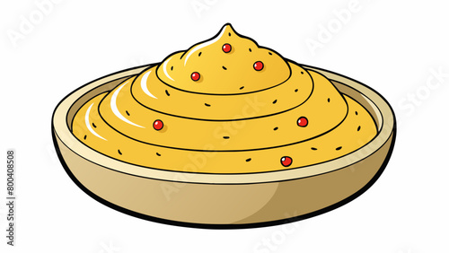 This hummus is a smooth light brown spread with a tangy lemon flavor and a hint of garlic. It is speckled with tiny red dots of sumac for a pop of. Cartoon Vector.