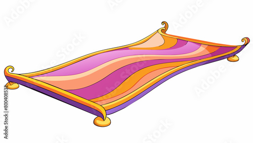 This magic carpet was made of a smooth silky material like flowing water. Its colors resembled a sunset with shades of pink orange and purple blending. Cartoon Vector.