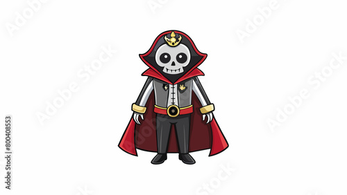 This toy pirate costume boasts a long flowy red and black cape with a printed skull and sword emblem on the back. It also includes a black vest with a. Cartoon Vector.