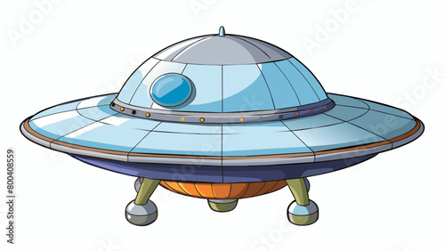 This spaceship had a sleek metallic exterior with a shiny coating that glimmered in the sunlight. The base was large and round with four thin legs. Cartoon Vector.