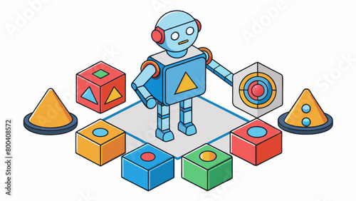 Through trial and error the AI algorithm determines the optimal combination of colors and shapes to identify and classify images.  on white. Cartoon Vector.