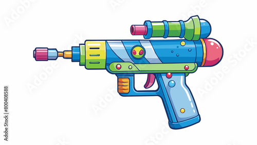 This water gun is small and compact perfect for little hands. Its body is made of sy plastic and is decorated with fun cartoonlike stickers. The. Cartoon Vector. photo