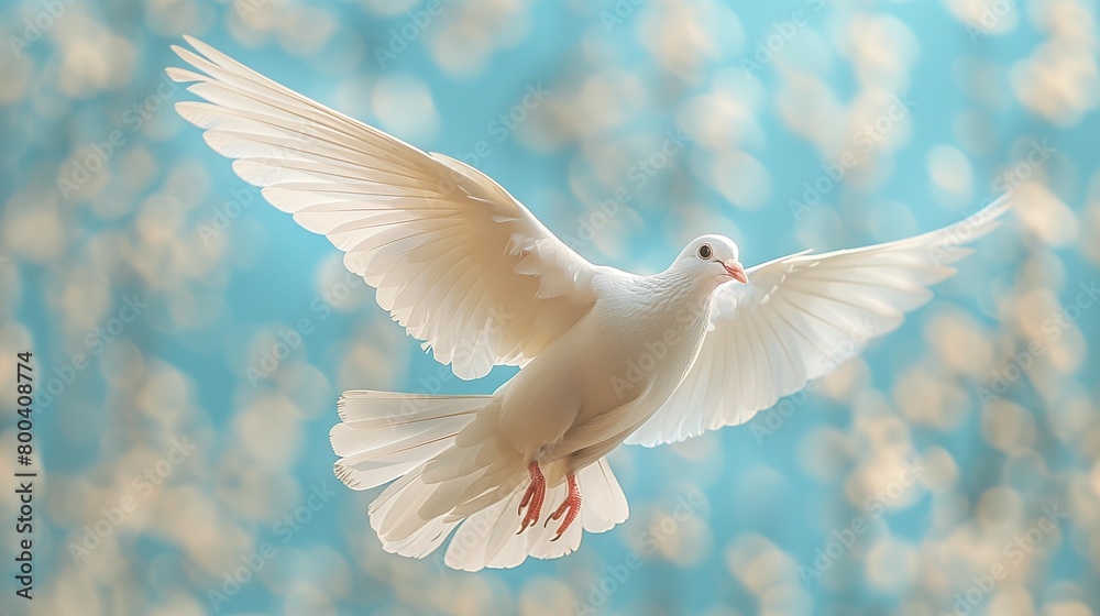 Fototapeta premium Serene White Dove Against Blue Sky, generative ai