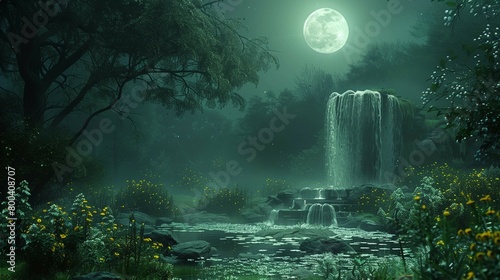 Moonlit Fountain of Light  generative ai