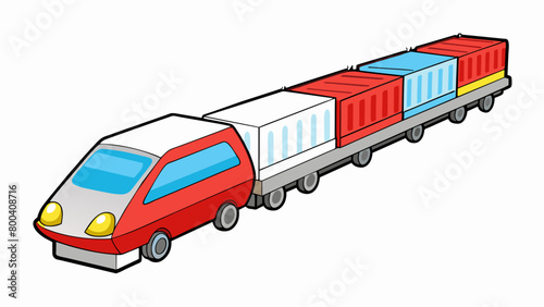 With its sleek design and modern look the toy train had a red and white electric engine at its front towing a series of colorful freight cars that. Cartoon Vector.