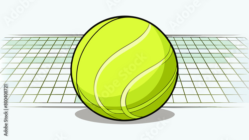 With its smooth rubbery texture and bright neon color the tennis ball stands out against the backdrop of the white lines and nets of the tennis court.. Cartoon Vector. photo