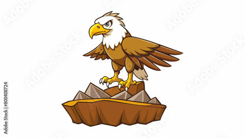 With keen vision from its perch on a rocky cliff the eagle spots its prey below and swoops down with incredible speed. Its talons grasp firmly around. Cartoon Vector.