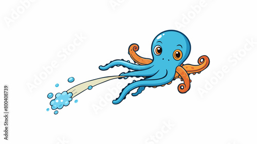 Witness a mesmerizing display as the octopus gracefully propels itself forward using a jet of water propelling its large body through the ocean with. Cartoon Vector.