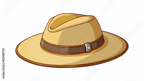 A beige explorer hat with a wide brim to protect from the sun and a thick leather band for an adventurous touch. The hat also has builtin ventilation. Cartoon Vector.