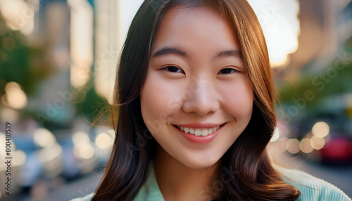 Hyper detailed, hyper realistic close up portrait of a Asia girl on her head ,real people, Generative AI.