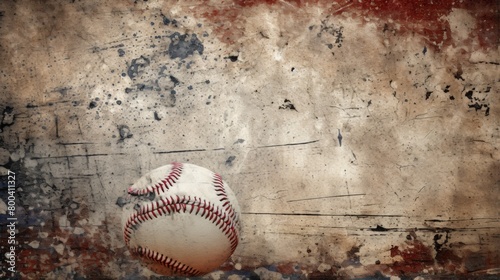 A dynamic baseball image with a motion trail that seems to be flying off a distressed grunge background in shades of beige and brown photo