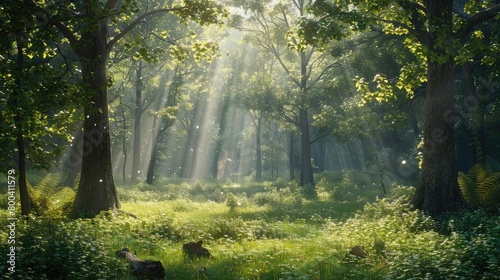 A peaceful forest clearing bathed in soft light, inviting quiet reflection and connection with the divine on Ascension Day. 8k, realistic, full ultra HD, high resolution, cinematic photography ar 16:9 © Ammar