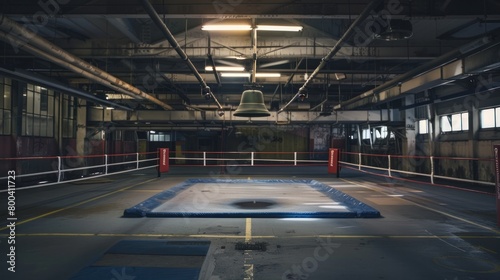 An image of an empty boxing ring with a bell, representing the beginning or end of a match.