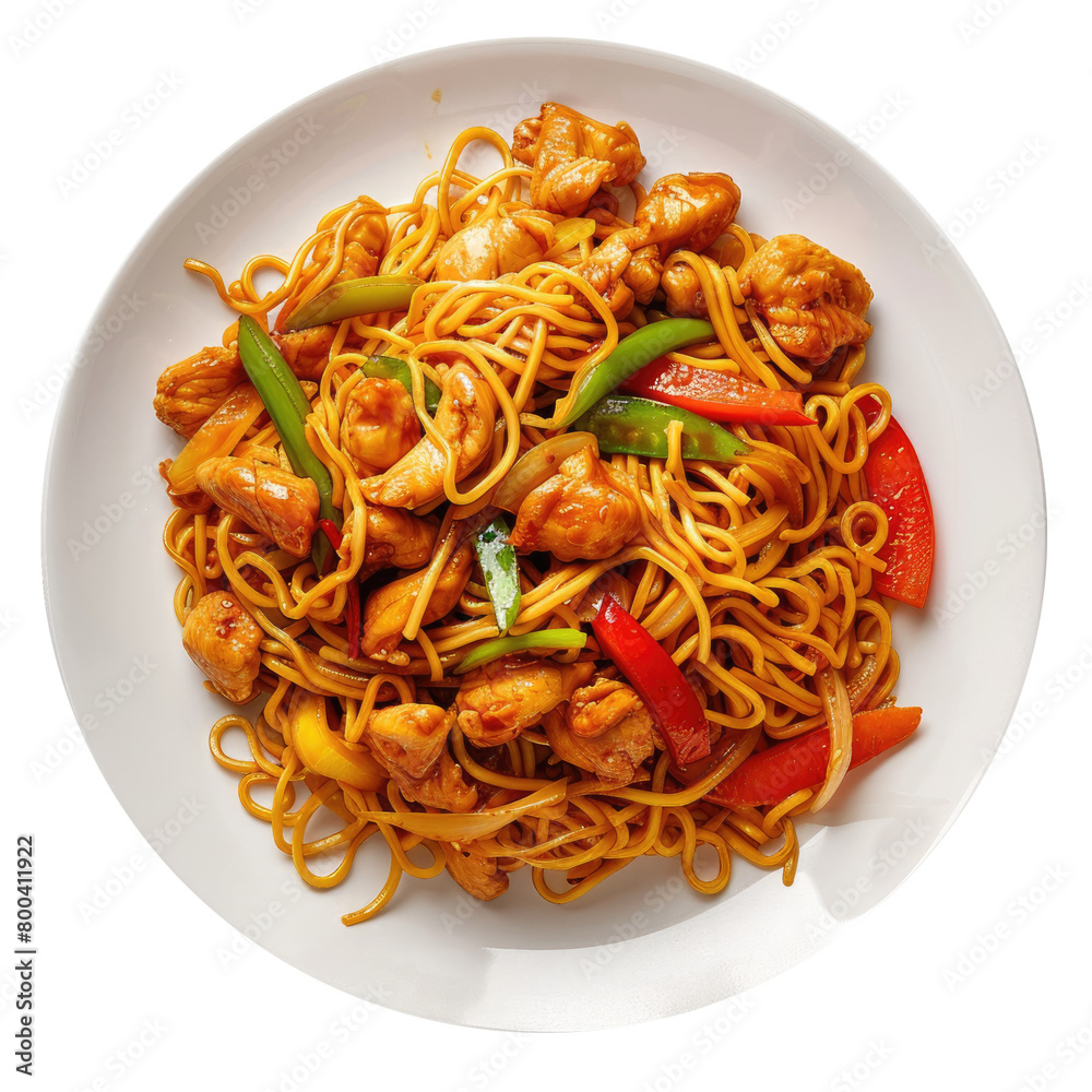 Delicious Plate of Chicken Chow Mein Isolated on a Transparent Background Delicious Plate of Chicken Chow Mein Isolated on a Transparent Background