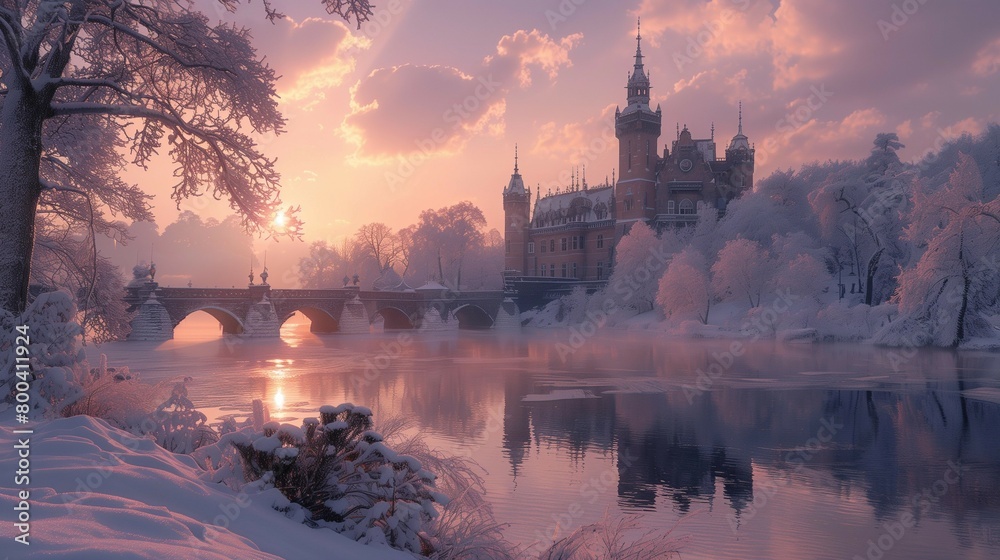 Fototapeta premium Winter Watch: Guardian of the Frosty Fortress, generative ai