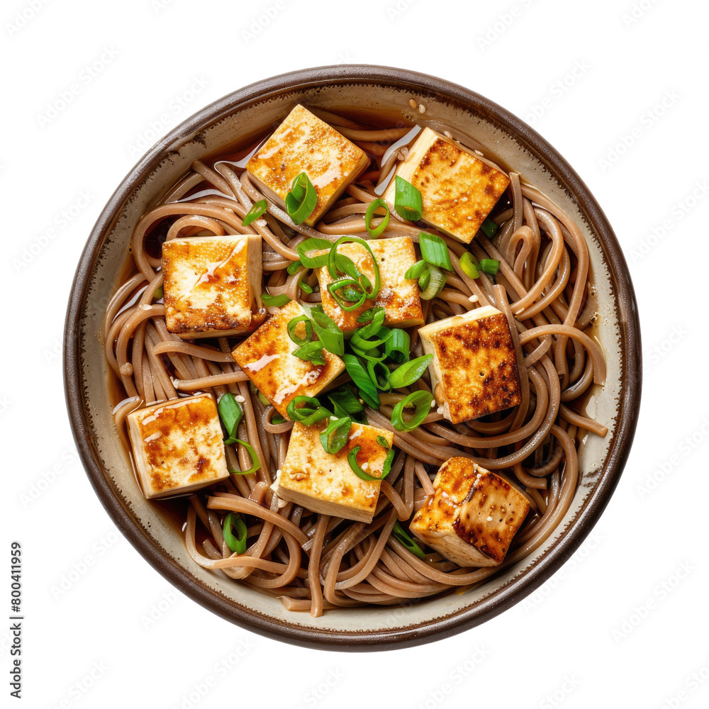 Delicious Bowl of Soba Noodles with Tofu Isolated on a Transparent Background Delicious Bowl of Soba Noodles with Tofu Isolated on a Transparent Background