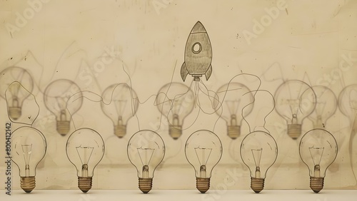 Rocketshaped light bulb launching symbolizing creative proble. Concept Light bulb, Rocket, Creativity, Problem Solving photo