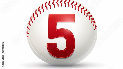 An eye-catching red and shiny metallic finished baseball with a bold white number five