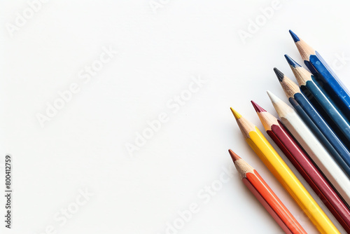Minimalistic watercolor of Pens and pencils on a white background, cute and comical.