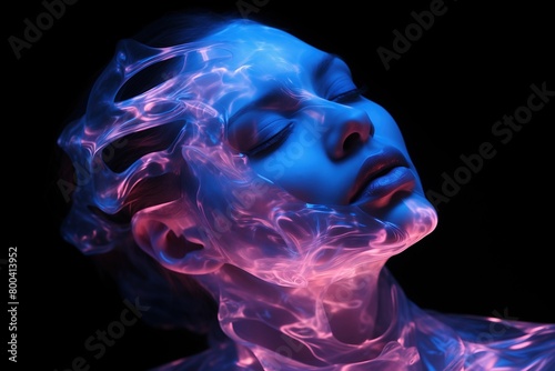 Close-up portrait of a beautiful sensual woman in neon lights