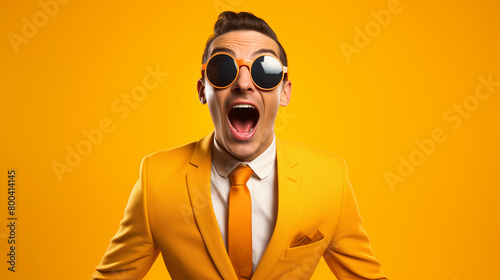 man with glasses on yellow background