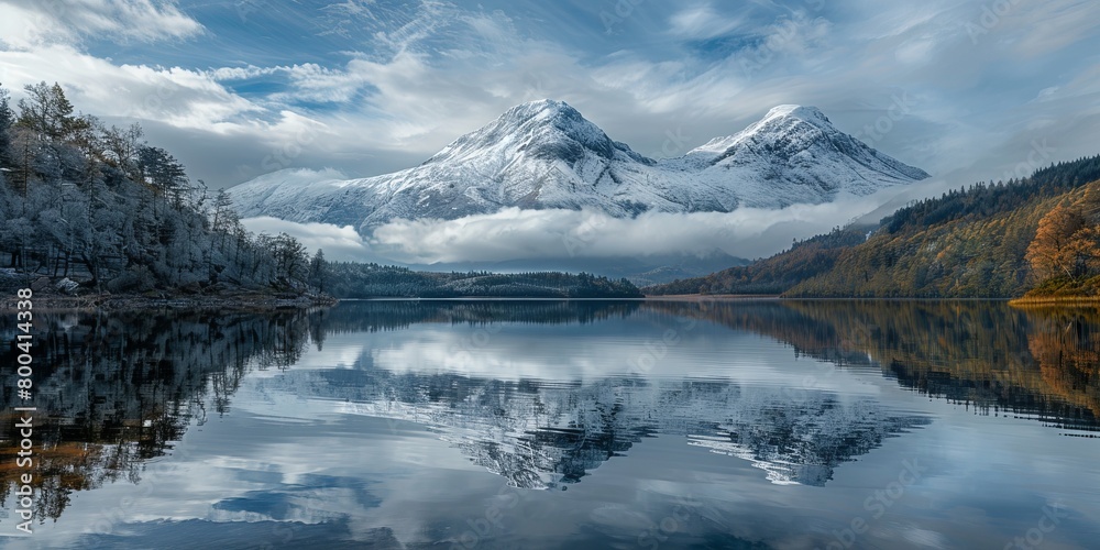 Snow covered Mountain reflecting in a calm lake
