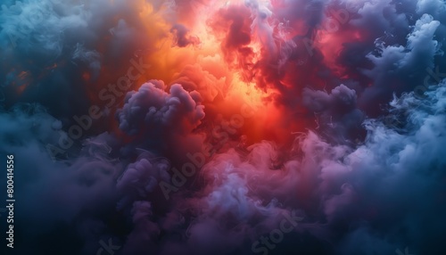 A dramatic and surreal cloudscape with vivid red and blue tones, evoking a sense of mystery and awe. 