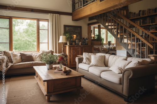 Farmhouse rustic interior design of modern living room.