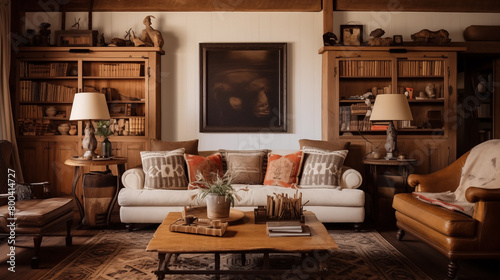 Farmhouse rustic interior design of modern living room. © Jaroon