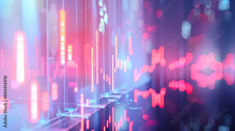 Fototapeta premium Futuristic Abstract Technology Background with Vibrant Colors. Digital Finance, Data Analysis Visualization. Dynamic Style, Cybernetic World. Suitable for Web and Print. AI