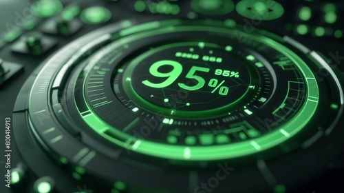  An up-close view of a circular indicator denoting 95% completion, captured in high-definition with crisp clarity and a dynamic green coloration, suitable for web design elements