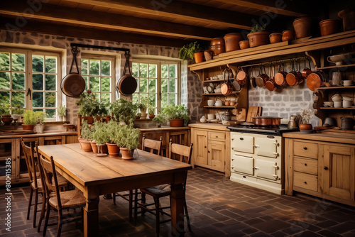 Farmhouse rustic interior design of modern kitchen.