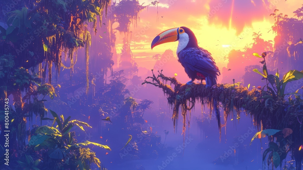 Fototapeta premium Toucan perched on a branch, enjoying the vibrant colors of the Amazon rainforest
