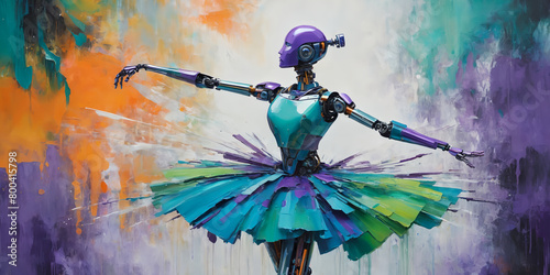 full frame A captivating abstract painting of a robot balerina in action photo