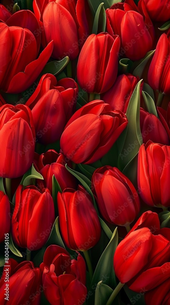 Red tulip bouquet flower background. Floral wallpaper, banner. February 14, valentine's day, love, 8 march international women's day theme.