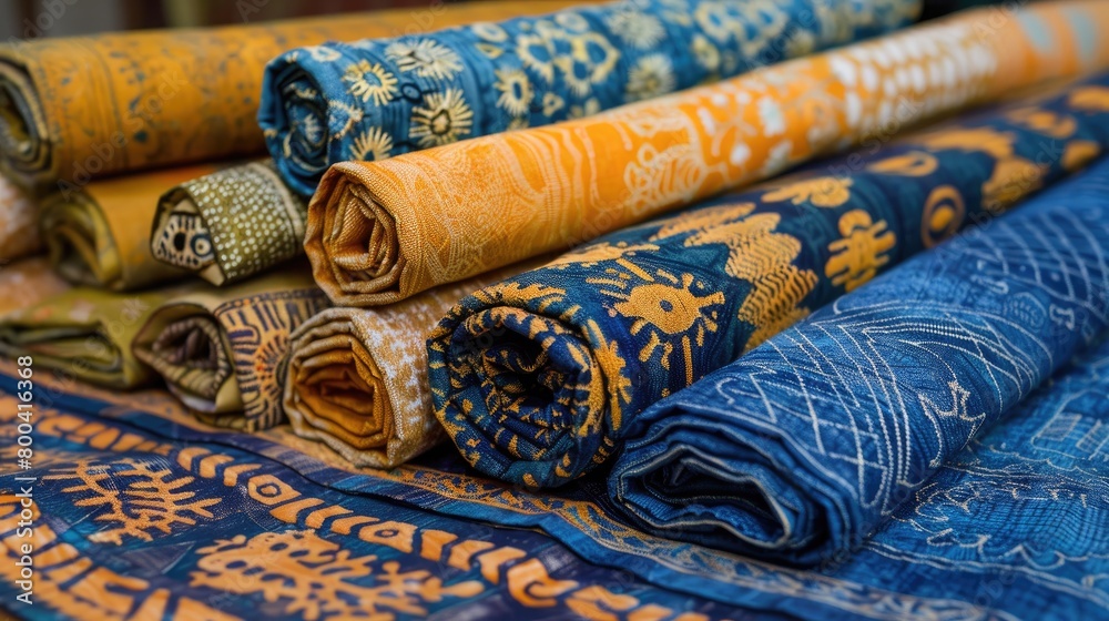 Close up of colorful fabric rolls in a shop Close up of colorful fabric rolls in a shop