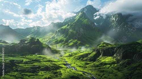 2d illustration of an amazing beautiful green mountain