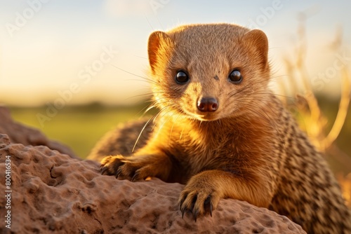 Melodic Mongoose Moments, an audio series featuring peaceful scenes of mongooses interacting with their environment, accompanied by natural sounds and calming, melodic music photo
